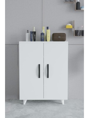 Kzy Mobilya Güney 4 Raflı 2 Kapaklı Banyo Dolabı Havlu Dolabı  Beyaz