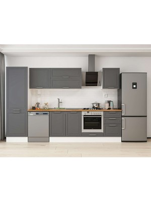 Alvinka 320X210 cm Klasik Mebran Mutfak Dolabı MB-E90B60S50-2 Antrasit - Suntalam