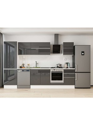 Alvinka 310X210 cm High Gloss Mutfak Dolabı MB-E80B60S50-2 Antrasit - Suntalam