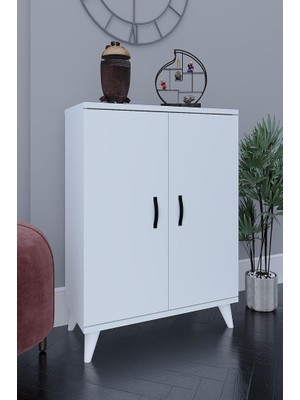 Kzy Mobilya Güney 4 Raflı 2 Kapaklı Ayakkabılık Çok Amaçlı Dolap Ayakkabı Dolabı Beyaz