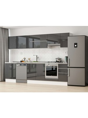 Alvinka 310X210 cm High Gloss Mutfak Dolabı M-E90S60S40-1 Antrasit - Suntalam