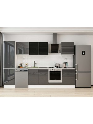 Alvinka 320X210 cm High Gloss Mutfak Dolabı MB-E90B50S60-3 Antrasit - Suntalam