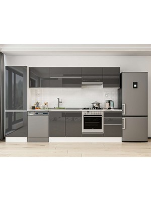 Alvinka 320X210 cm High Gloss Mutfak Dolabı MB-E90B60S50-1 Antrasit - Suntalam