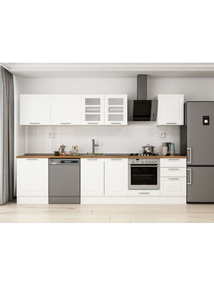 Alvinka 310X210 cm Klasik Mebran Mutfak Dolabı M-E80S60S50-3 Beyaz - Suntalam