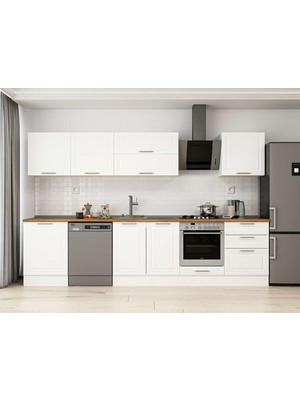 Alvinka 320X210 cm Klasik Mebran Mutfak Dolabı M-E80S60S60-2 Beyaz - Suntalam