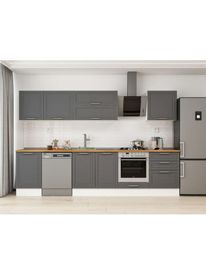 Alvinka 320X210 cm Klasik Mebran Mutfak Dolabı M-E90S50S60-2 Antrasit - Suntalam