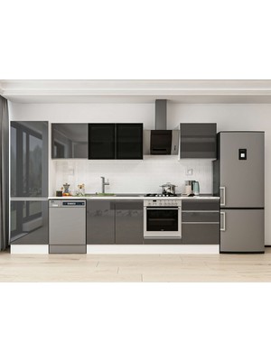Alvinka 320X210 cm High Gloss Mutfak Dolabı MB-E80B60S60-3 Antrasit - Suntalam