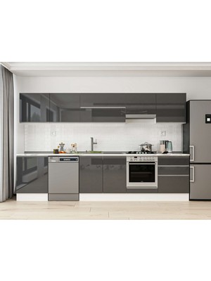 Alvinka 320X210 cm High Gloss Mutfak Dolabı M-E80S60S60-1 Antrasit - Suntalam