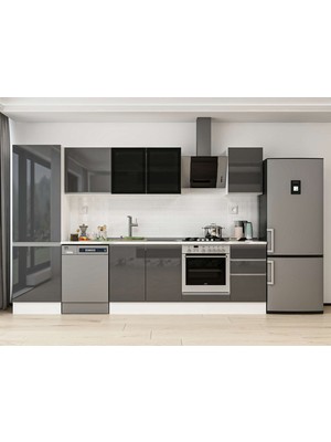 Alvinka 315X210 cm High Gloss Mutfak Dolabı MB-E90B60S45-3 Antrasit - Mdf