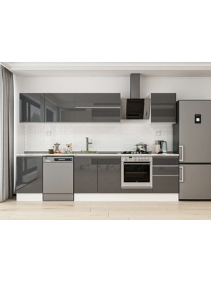 Alvinka 310X210 cm High Gloss Mutfak Dolabı M-E90S50S50-2 Antrasit - Mdf