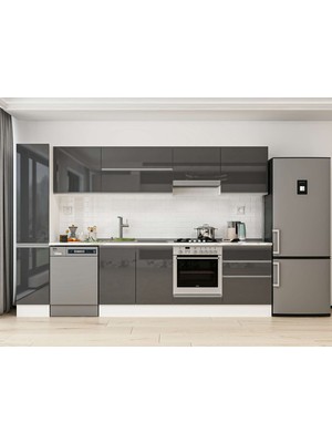 Alvinka 310X210 cm High Gloss Mutfak Dolabı MB-E90B40S60-1 Antrasit - Suntalam