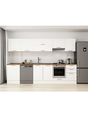 Alvinka 320X210 cm Klasik Mebran Mutfak Dolabı M-E90S60S50-1 Beyaz - Suntalam