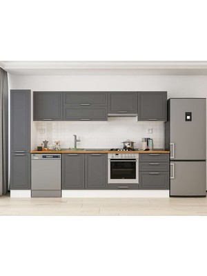 Alvinka 310X210 cm Klasik Mebran Mutfak Dolabı MB-E90B40S60-1 Antrasit - Mdf