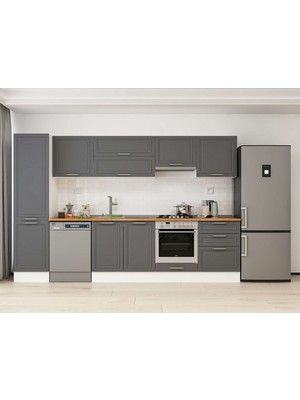 Alvinka 320X210 cm Klasik Mebran Mutfak Dolabı MB-E90B50S60-1 Antrasit - Suntalam