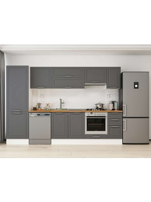 Alvinka 310X210 cm Klasik Mebran Mutfak Dolabı MB-E90B60S40-1 Antrasit - Suntalam