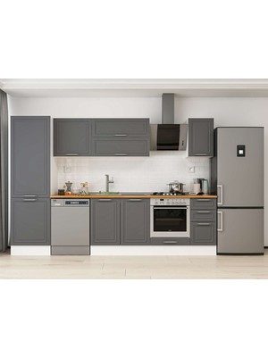 Alvinka 310X210 cm Klasik Mebran Mutfak Dolabı MB-E90B60S40-2 Antrasit - Mdf