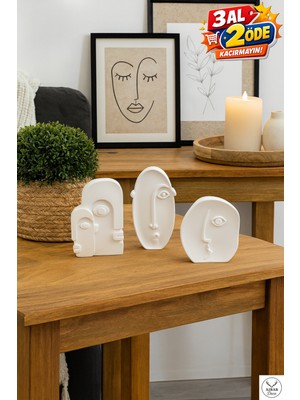 Aibar El Yapımı Modern Minimal Yüz Figürlü Dekoratif Heykel Seti Biblo