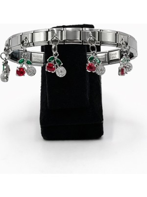 Pangu Kiraz Figürlü Gümüş Renk Çelik Charm Bileklik