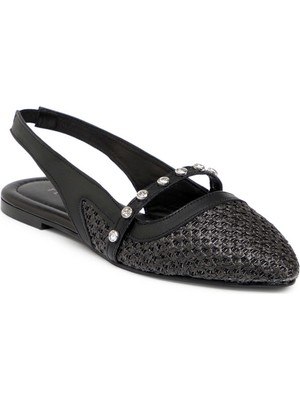Tergan Siyah Hasır - Deri Kadın Sandalet - K25Y1SN68075-A23