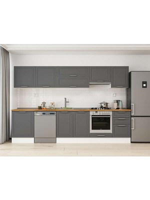Alvinka 310X210 cm Klasik Mebran Mutfak Dolabı M-E80S60S50-1 Antrasit - Mdf