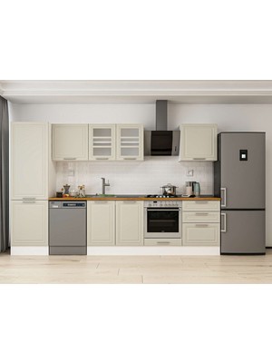 Alvinka 320X210 cm Klasik Mebran Mutfak Dolabı MB-E80B60S60-3 Kumtaşı - Mdf