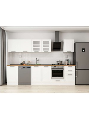 Alvinka 310X210 cm Klasik Mebran Mutfak Dolabı M-E90S50S50-3 Beyaz - Mdf