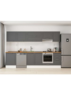 Alvinka 315X210 cm Klasik Mebran Mutfak Dolabı M-E90S60S45-1 Antrasit - Suntalam
