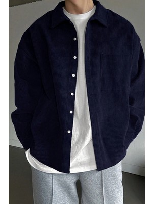 Genius Store Erkek Gömlek Fitilli Kadife Oversize Gömlek Yaka Cepli Uzun Kollu Ceket Gömlek