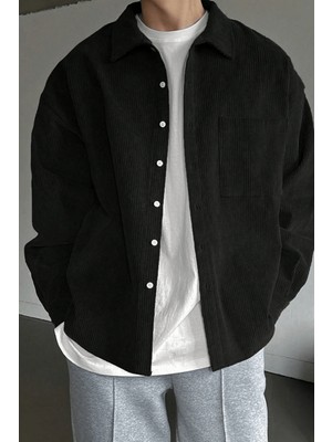 Genius Store Erkek Gömlek Fitilli Kadife Oversize Gömlek Yaka Cepli Uzun Kollu Ceket Gömlek