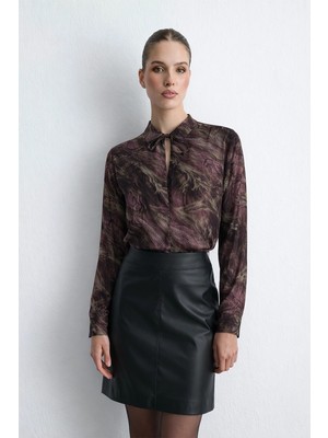 Gusto Anka Koleksiyonu Gömlek Yaka Viskon Bluz - Mürdüm