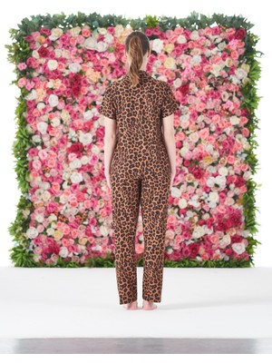 Estiva Kadın Yazlık Kaplan Desenli Önden Düğmeli Kısa Kollu Marla Pijama Takımı - Kahverengi