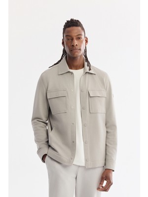 Avva Erkek Açık Gri Klasik Yaka Pamuklu Kolay Ütülenen Comfort Fit Gömlek Ceket A61Y2048