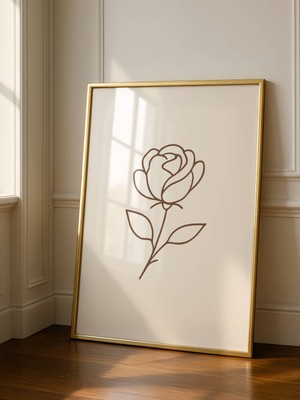 Fuart.Co Monokrom Gül Çizimi Aşk Temalı Sevgililer Günü Posteri (Çerçevesiz) Love