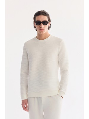 AVVA Erkek Ekru Bisiklet Yaka Pamuklu Kolay Ütülenen Regular Fit Sweatshirt A61Y1207