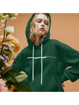 Whatever Baskılı Unisex Standart Fit Kapüşonlu Şardonlu Pamuklu Sweatshirt