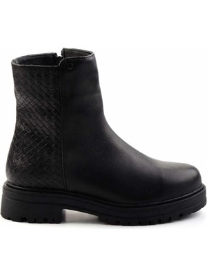 Bambi Siyah Siyah Hakiki Deri Kadın Bot & Bootie K02586230603