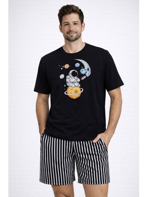 Koza İç Giyim Erkek Pamuklu Kısa Üst Baskılı Cepli Şort Pijama Takımı