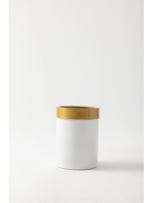 Güleç Yapay Çiçek Metal Saksı Beyaz (Gold Bilezikli) 25*30