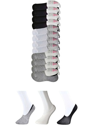 MTM My The Mall Giyim Siyah Gri ve Beyaz Kadın Babet Çorap 12 Çift
