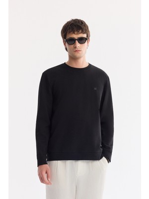 Avva Erkek Siyah Bisiklet Yaka Pamuklu Kolay Ütülenen Regular Fit Sweatshirt A61Y1222