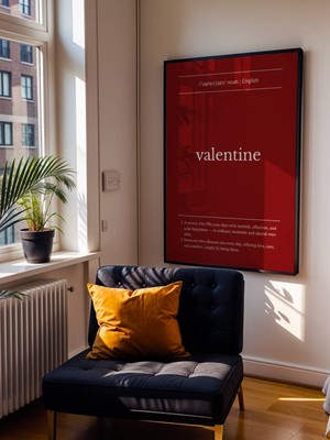 Fuart.Co Valentine Kelime Anlamı Bordo Aşk Temalı Sevgililer Günü Posteri (Çerçevesiz) Love