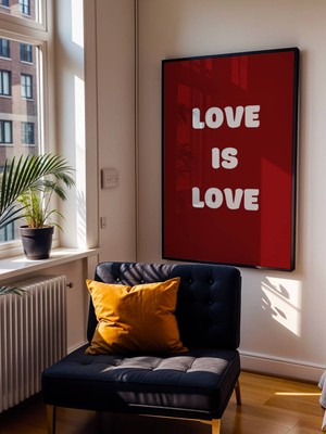 Fuart.Co Love Is Love Bordo Arkaplan Aşk Temalı Sevgililer Günü Posteri (Çerçevesiz) Love