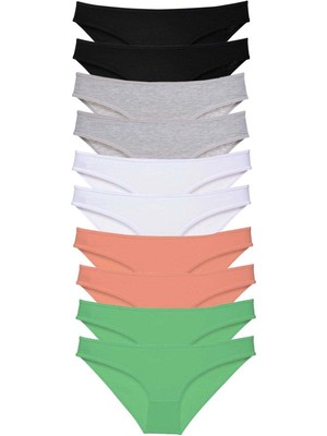 MTM My The Mall Giyim 10 Adet Süper Eko Set Likralı Kadın Slip Külot Siyah Gri Beyaz Pudra Yeşil