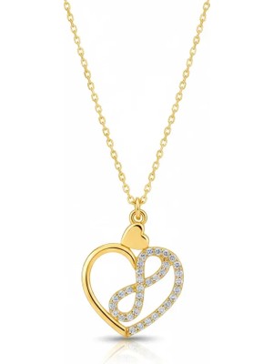 Özcömert Silver Gümüş Gold Kalp Içinde Sonsuzluk Kadın Kolye