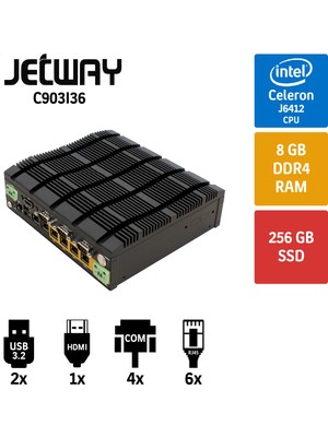 Jetway Wave C903I36 Intel Celeron J6412 8gb Ram 256GB SSD 6 Port Poe 2.5gbe Lan Endüstriyel Firewall Pc