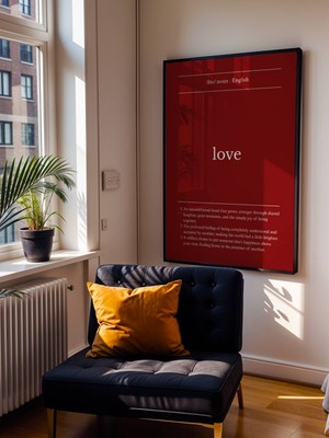 Fuart.Co Love Kelime Anlamı Bordo Aşk Temalı Sevgililer Günü Posteri (Çerçevesiz) Love
