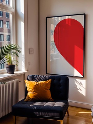 Fuart.Co Sol Yarım Kalp Kırmızı Aşk Temalı Sevgililer Günü Posteri (Çerçevesiz) Love