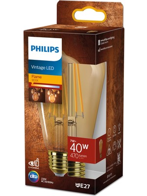 Philips LED Classic Amber Filament Ampul 7W 470 Lum 1800K Koyu Sarı Işık ST64 E27 (40W)