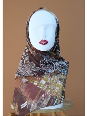 Sinem Monalisa El Dikişli Dijital Bambu Eşarp Kahverengi