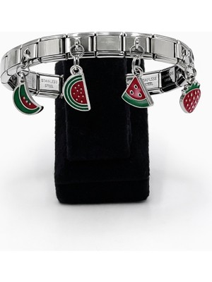 Pangu Karpuz & Çilek Figürlü Gümüş Renk Çelik Charm Bileklik